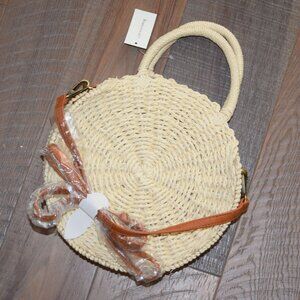 NWT Francesca’s Round Circle Straw Woven Leather Crossbody Bag Purse